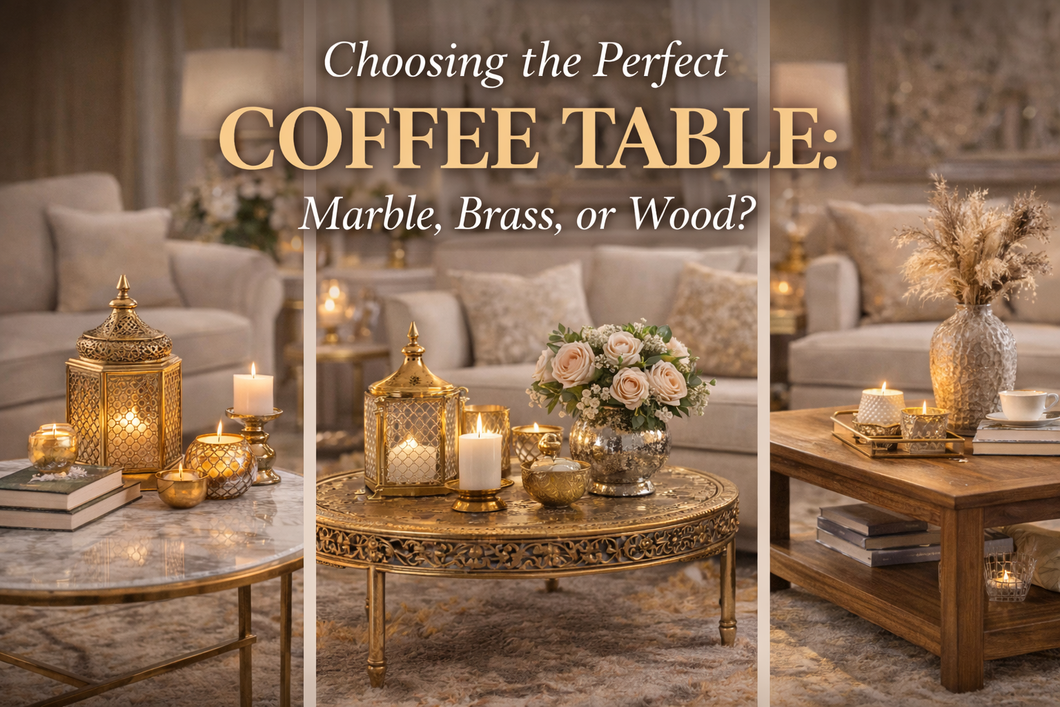 Read more about the article Choosing the Perfect Coffee Table: Marble, Brass, or Wood?