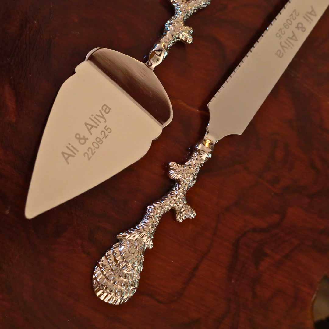 Product Picture (1080 x 1080 px) - 9 Etched Cake Knife & Spatula in Pakistan