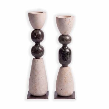 Mira Candlestand -in traventine and black marble – Creo Living